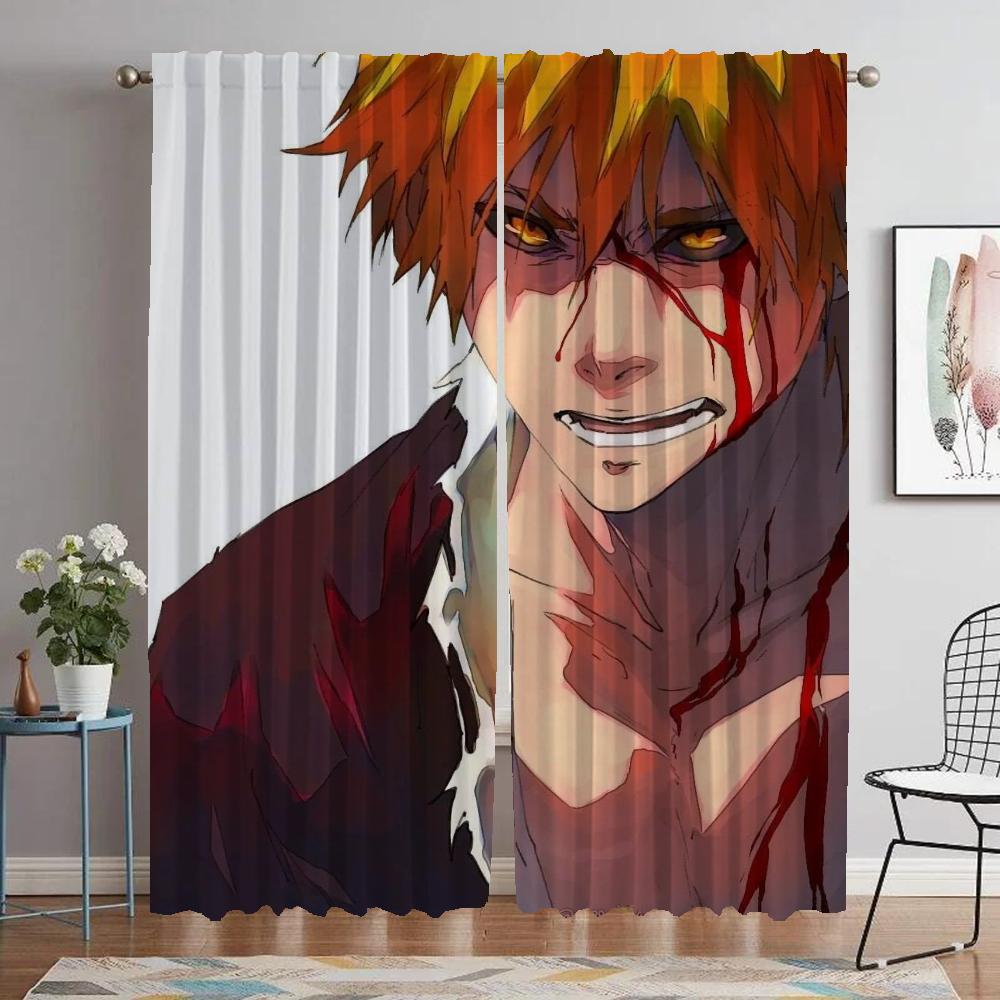 

BLEACH Противомоскитные шторы для гостиной, перегородки, украшения на Хэллоуин, кухонные шторы из 2 частей, тюль для спальни W50xH70cmx2pcs-CL