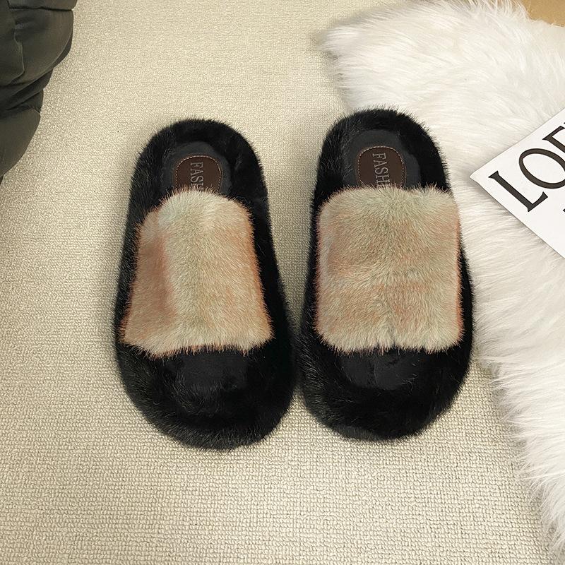 Thick Bottom Heightening Fluffy Slippers Women's Outer Wear 2025 New Autumn and Winter Popular Cotton Tows Cute Cotton Slippers
