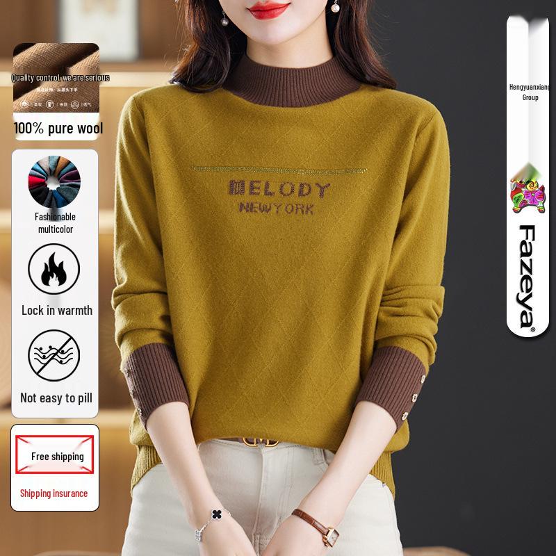 

Hengyuanxiang Women s Solid Color Wool Sweater - Autumn 2024, Slim Fit Half Turtleneck, Ideal for Layering. X-Large [120]