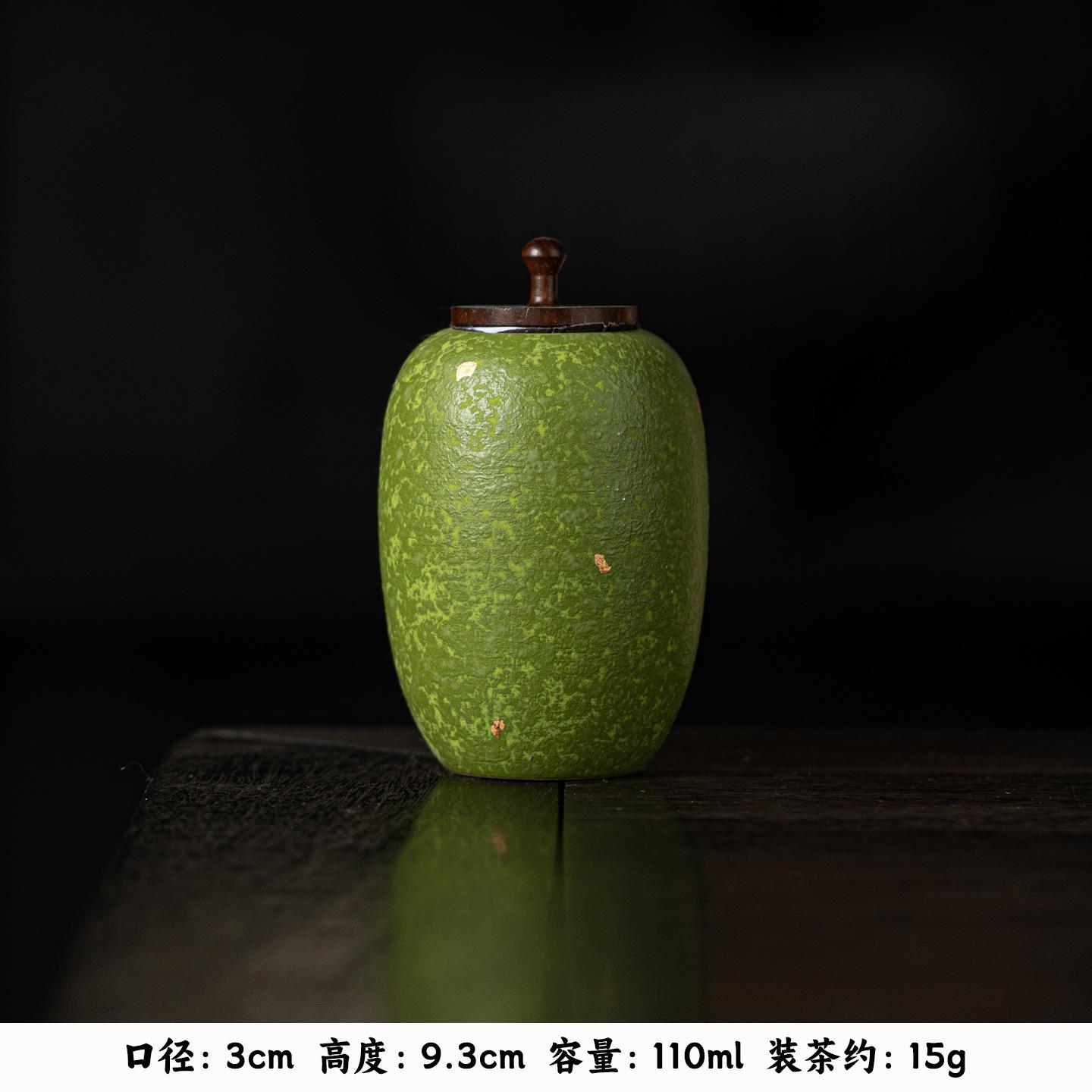 

Vintage Ceramic Small Tea Canister with Wooden Lid Blue Green Portable Candy Jar Home Airtight Storage for Nuts and Coffee Beans