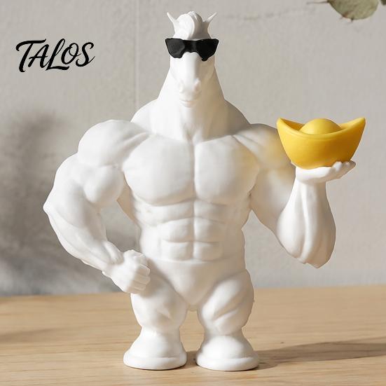 Coole Tierfigur 3D-gedruckte muskulöse Pferdefigur, Skulptur mit Sonnenbrille & Goldbarren, Kreative Desktop-Statue für Erfolg und Wohlstand