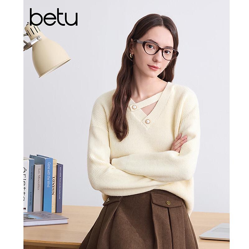 Betu Women's Winter V-Neck Asymmetric Hollow-Out Sweater