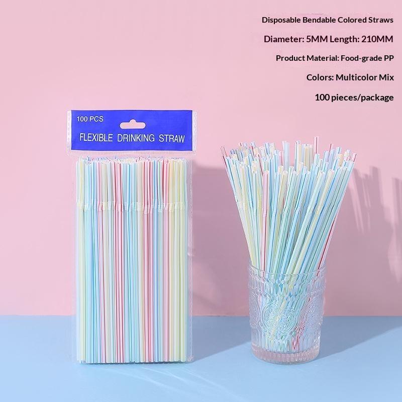 100/300Pcs Disposable Plastic Straws Milkshake Juice Tea Bend Tube Straw Party Christmas Day Use