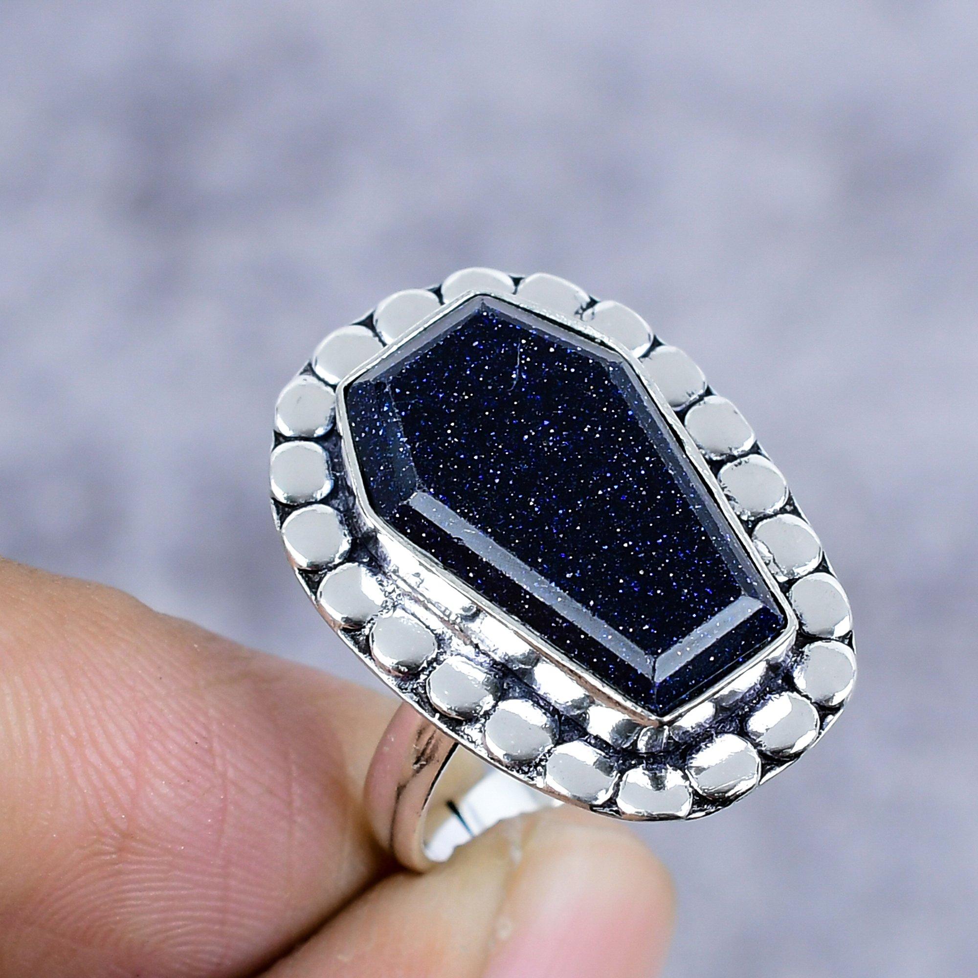 

Purple Sunstone Gemstone Handmade 925 Sterling Silver Jewelry Ring Size 8.5 M-2617