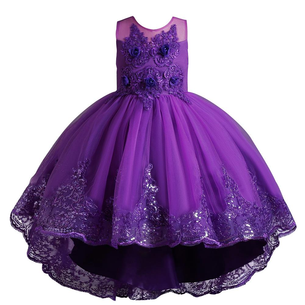 Mädchen-Organza-Kuchen-Prinzessinnen-Kleid mit Schleppe Hochzeits-Blumenmädchen-Kleid Party-Bankett-Outfit Atmungsaktives Netz Formelle Kleidung