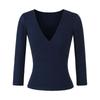 Stretchy Slim-Fit V-Neck Multi-Color Knit T-Shirt for Women (3/4 Sleeve)