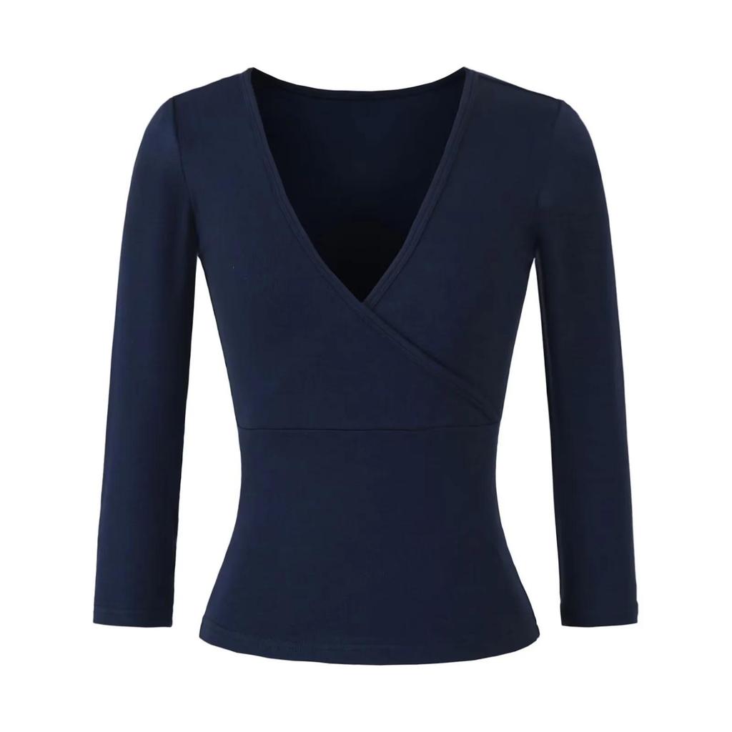 Stretchy Slim-Fit V-Neck Multi-Color Knit T-Shirt for Women (3/4 Sleeve)