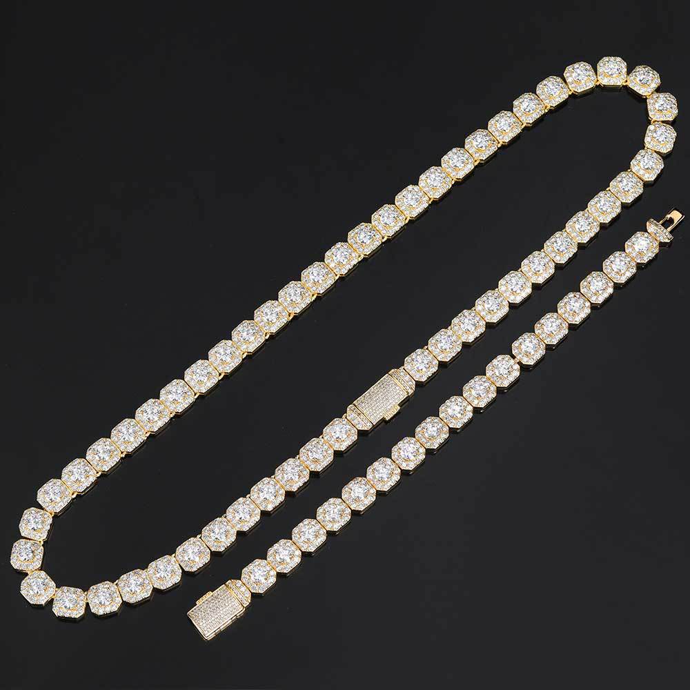 European and American Hip-hop Square Rock Candy Chain Zircon Necklace Trend Men's Necklace Fashion Accessories Hip-hop Bracelet