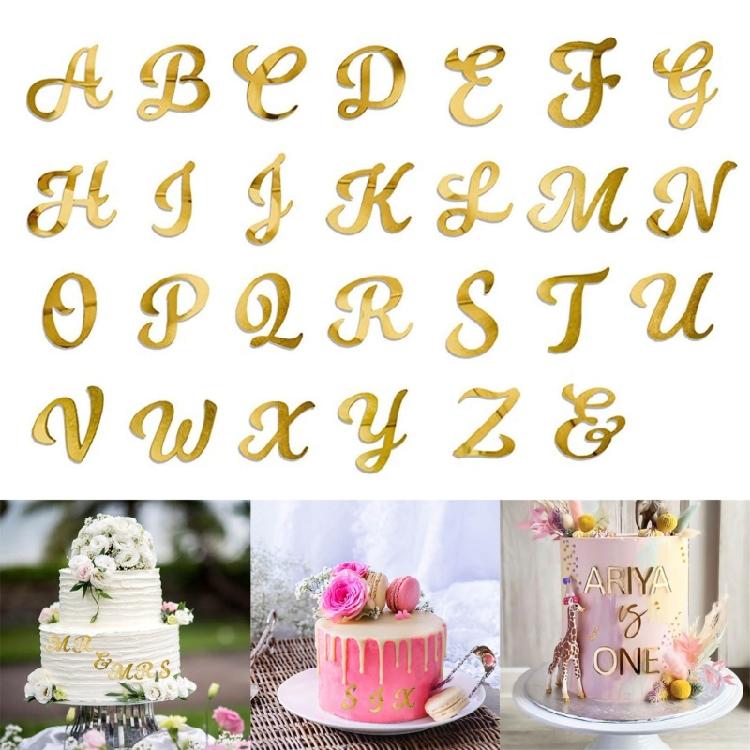 26Pcs Gold Acrylic Cake Toppers, Letter Cake Decorations for Memorables Celebration