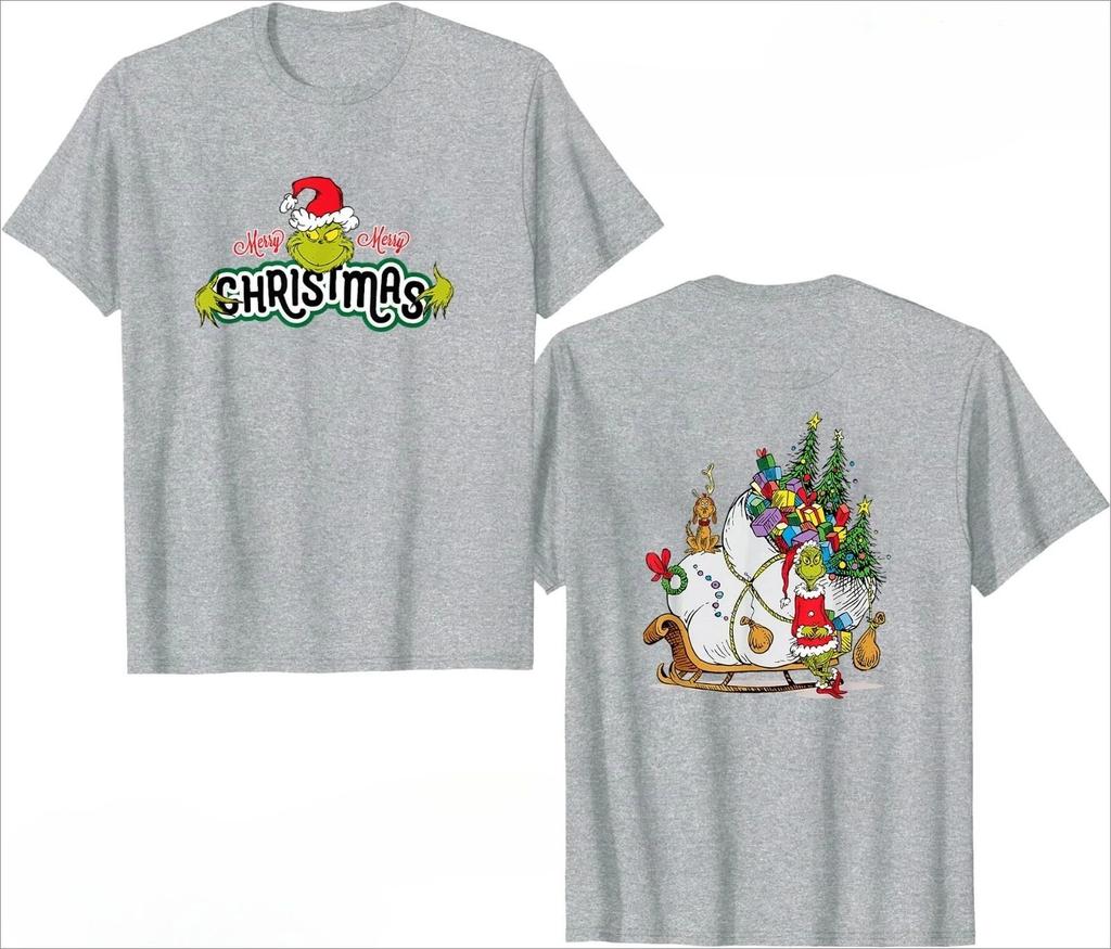 Christmas Tops Grinch Hugs Christmas Sleigh Fashion Casual Loose T Shirt for Both Men and Women Top Y2k Tees Unisex
