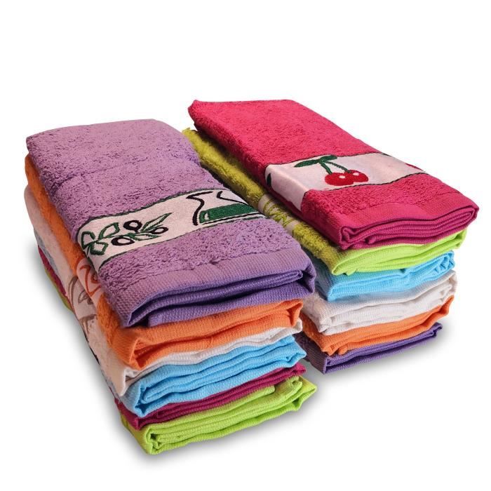 Torchons de cuisine - Briebe - Lot de 6 - 100% coton - Multicolore - 50 x 45 cm
