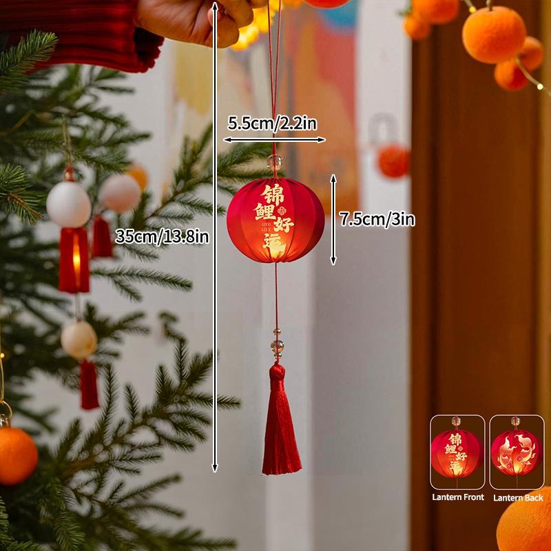 Red New Year Lantern LED Light Chinese Spring Festival Lantern Handheld Bamboo Weaving Portable Red Lantern with Tassel as show