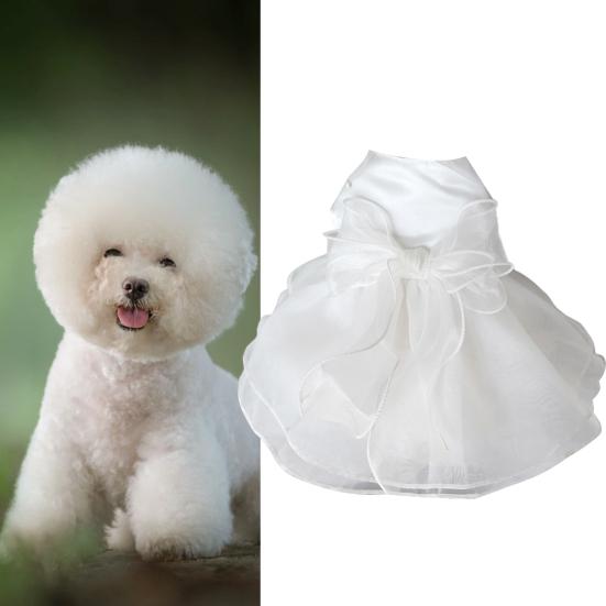 Pet Wedding Dress Lace Bow-Knot Party Dress-up Elegant Small Dog White Princess Dress Dog Summer Clothes