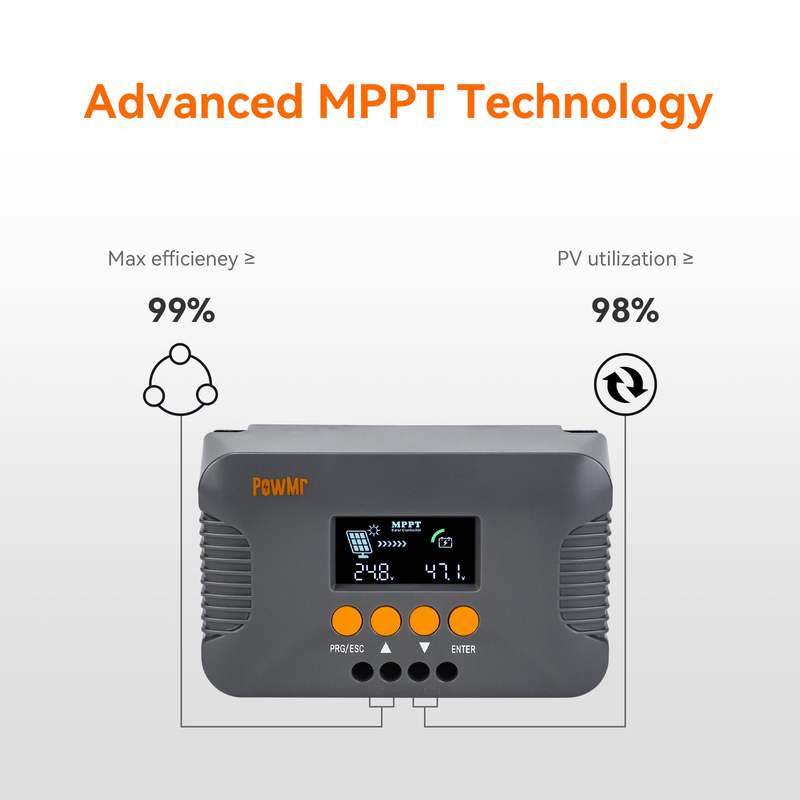 PowMr 10A MPPT  Boost-Type Solar Charge Controller Compatible with 24V/36V/48V/60V/72V LiFePO4 Gel and Flooded Lead-acid Battery 24V 36V 48V 60V 72V