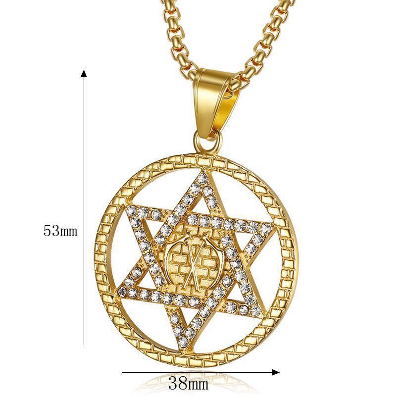European and American Hip Hop Jewelry with Diamond Studded Davids Hexagram Pendant Necklace