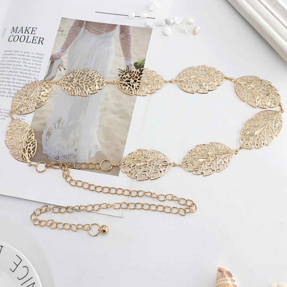 Women Metal Waist Chain Fashion All-match Leaf Hollow Waist Chain Decoration Belt Apparel Accessories
