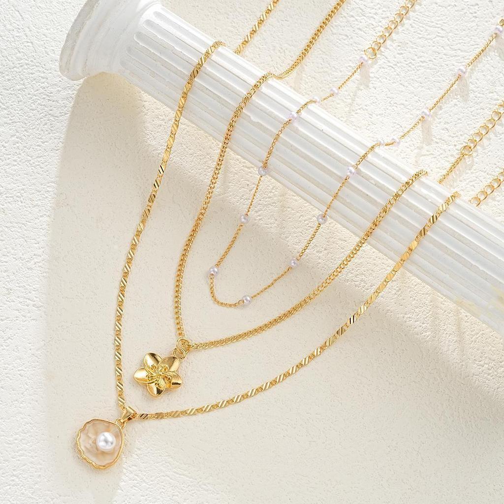17KM 3pcs Set Minimalist Elegant Seashell Flower Faux Pearl Necklace For Women Summer Beach Dating Party Daily Wear Jewelry Gifts