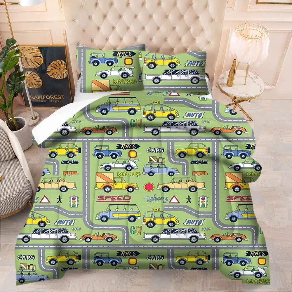 Truck Bedding Boy Cars Duvet Cover Set For Kids Girls Teens Freestyle Truck Decor Comforter Cover Blue Quilt Cover Bedding Decor