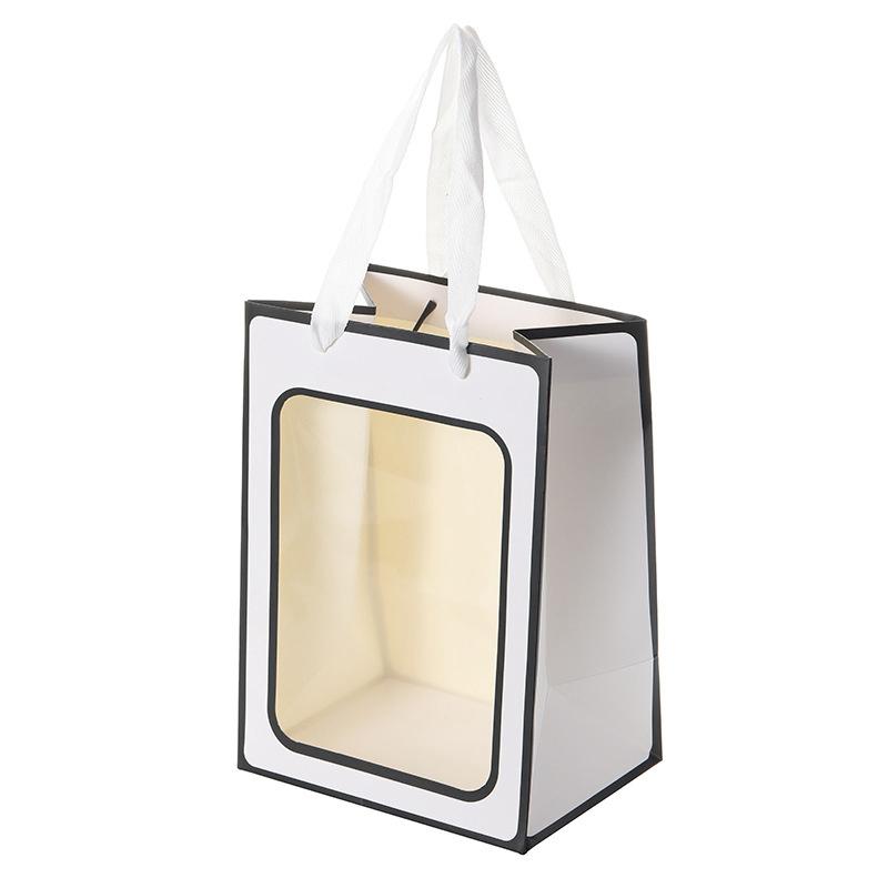 1PC Transparent Window Carrying Bag Clear Gift Bags Tote Paper Bag for Wedding Birthday Gifts Supplies Shopping Bags