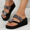 Fashion Brand Designer Glitter Flower Wedge Heels Slippers Silver Glitter Strap Clip Toe Slippers Women 2025 Summer Sexy Beach Sandals