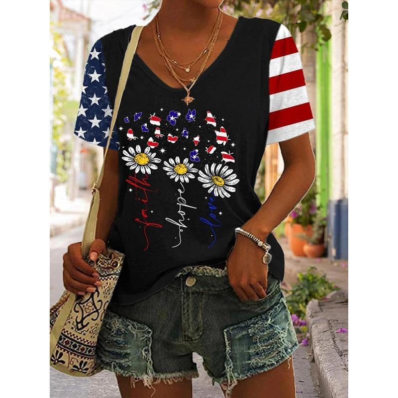 Fashionable New Casual Women's Clothing Color Pattern 3D Printed V-neck T-shirt Daily Loose Women's Short Sleeved T-shirt