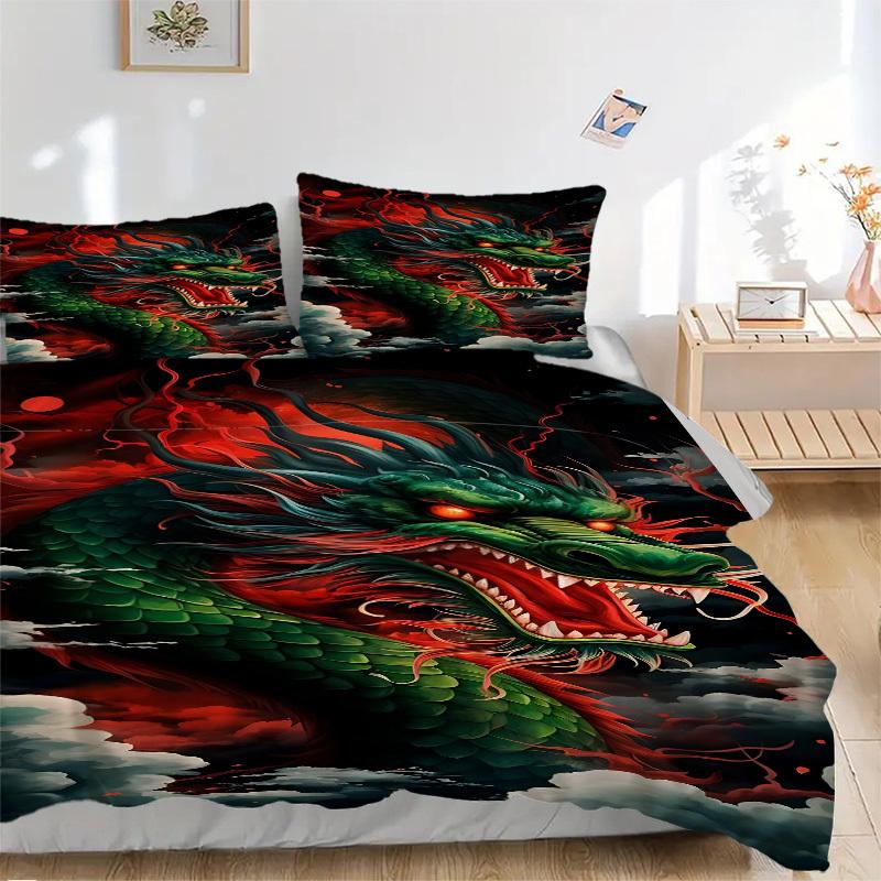 3pcs Dragon Fantasy Bedding Set, Includes Without Pillow Inserts, Soft Comfortable Bedding Set,All-Season Use a0924067