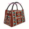 1pc Reusable Brown Geometric Pattern Cooler Bag, Insulated Lunch Bag, Suitable for Camping, Picnic, Beach