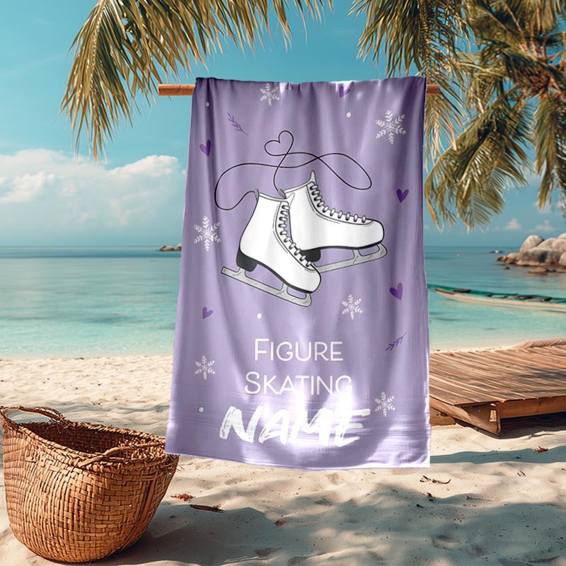 Custom Name Ultra-Soft Beach Towel with figure skating Theme,Ideal for Pool - Camping, Diving - Perfect Travel Essential, Vibrant Beach Towel.