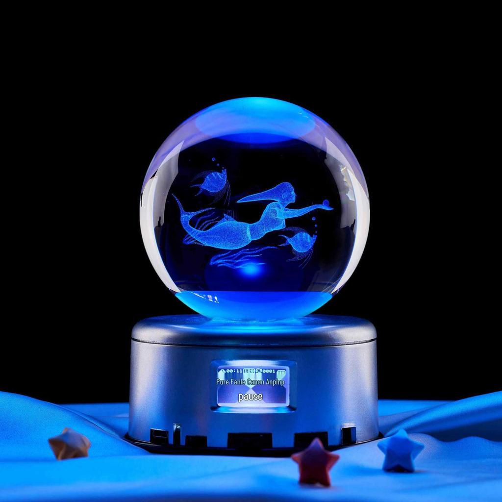Mermaid Crystal Ball Music Box Night Light - Unique Gift for Birthdays & Holidays