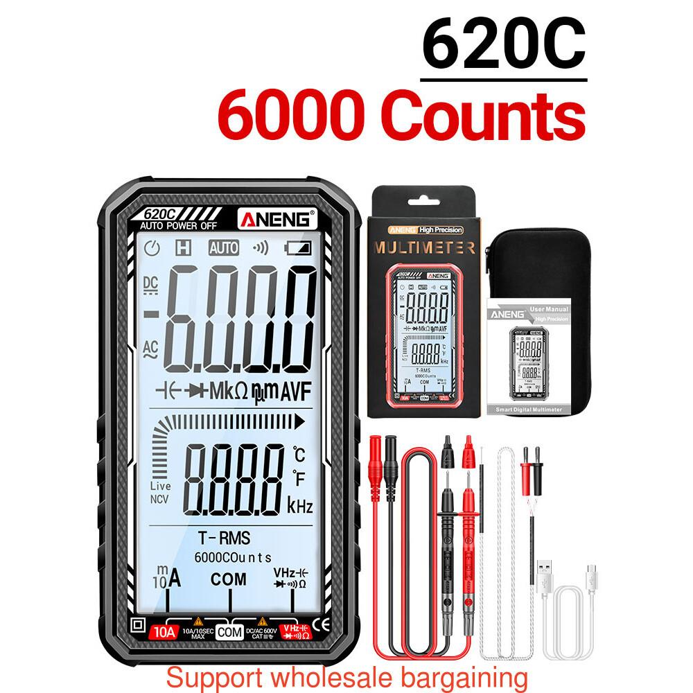 Multifunctional Digital Multimeter Ammeter AC DC Tester 6000 Counts Auto Range Voltmeter DCV ACV Resistance Temperature Measurement Digital Display