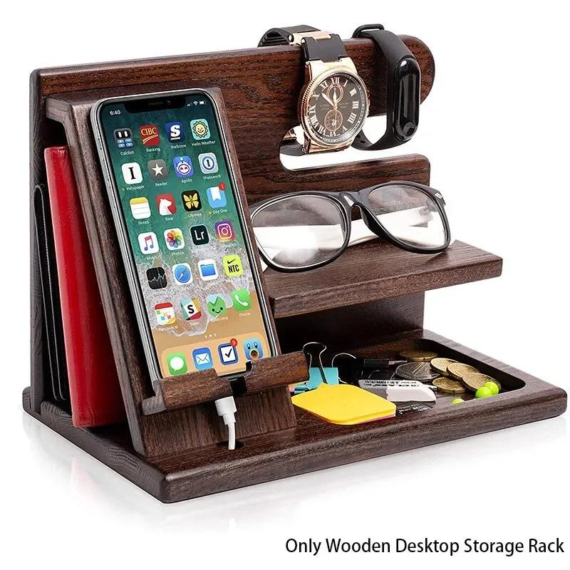 

Деревянный держатель для мобильного телефона, настольная стойка для хранения, многофункциональная полка, поднос для всякой всячины, зарядная станция, органайзеры для хранения подарков кофейный