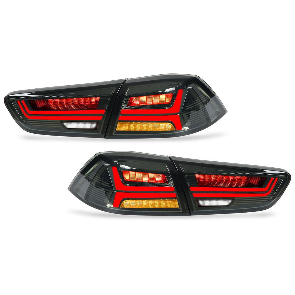 Full LED Dynamic Tail Lights Smoke Lens With Welcome Light Replacement for Mitsubishi Lancer Evo X 2008‑2017