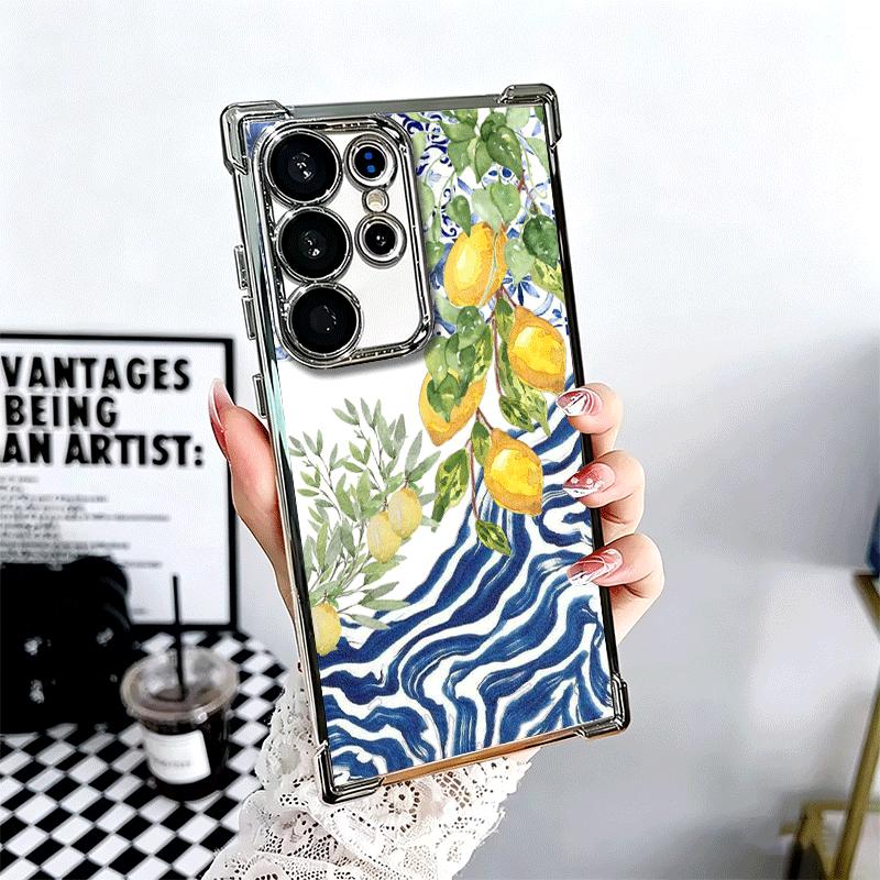 Mediterranean Lemon Soft Phone Case For Samsung Galaxy S26 Ultra S25 Edge S24 FE S23 Plus S22 S21 + S20 Plating Anti-Fall Fundas