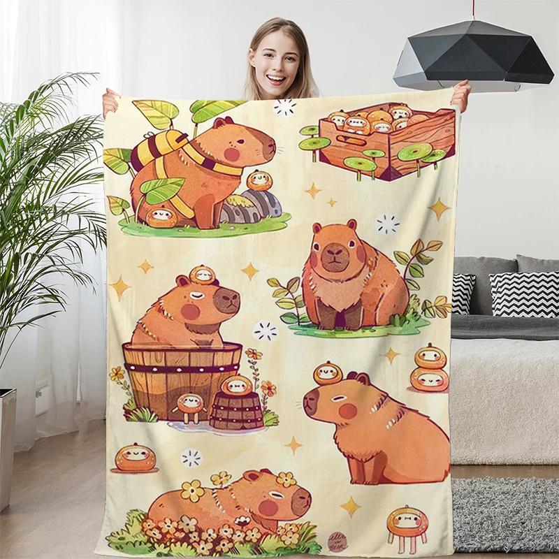 Cartoon Capibara Sofa Blankets for Winter Custom King Size Warm Bed Fleece Camping Fluffy Soft Blankets Microfiber Bedding