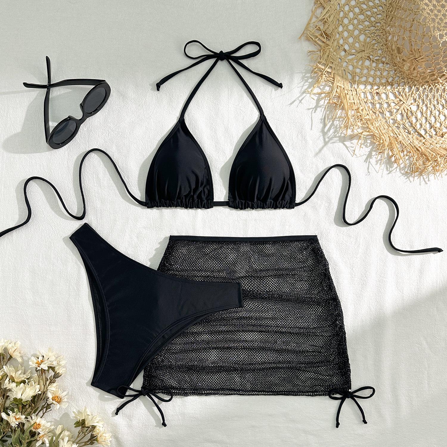 

Women s European & American Sexy Solid Bikini Three-Piece Set - Hot Style Swimwear Large