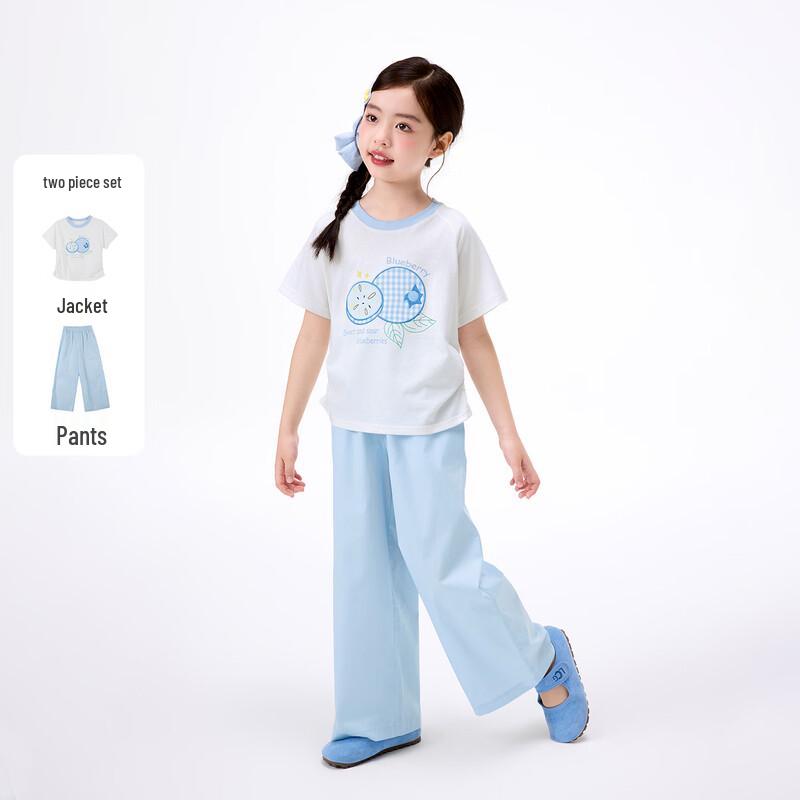 Girl s Color-Block Cotton Summer Two-Piece Set 120