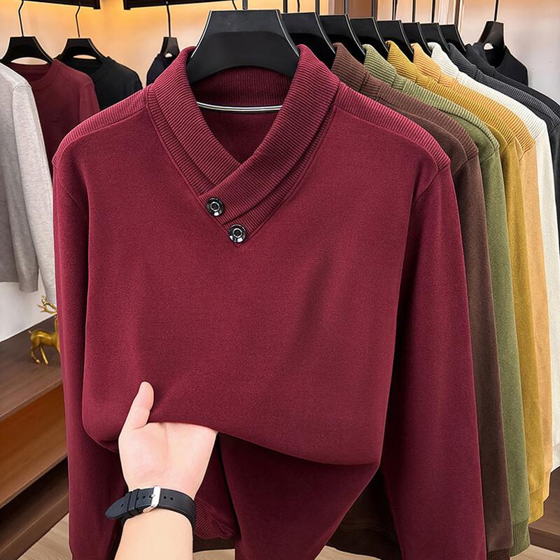 Hengyuanxiang Men's Thermal Double-Velvet V-Neck Long-Sleeve Shirt