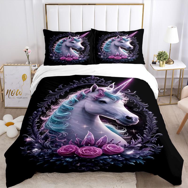 3pcs Unicorn Fantasy Artwork Duvet Cover Set -Includes 1 Duvet Cover and 2 Pillowcases, No Quilt Core, All-Season Home Decor  Yy251111163