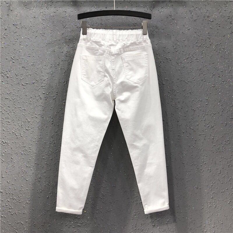 Spring Summer Women ankle pants high-waisted jeans Denim Harlan Pants Ankle-length Trousers with Drawstring Casual Pants