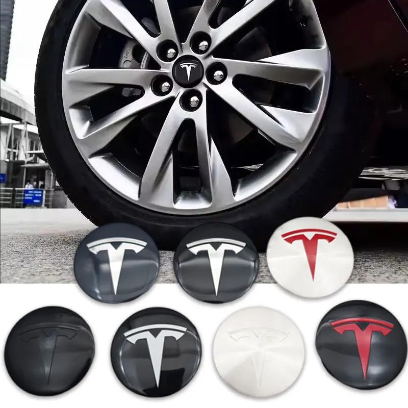 QSGMX1 4pcs 56mm Tesla Cap Hub Center Cap Logo High Quality Sticker for Tesla Model 3 Y S X Personalized Car Decals Car Accessories