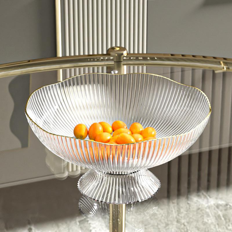 Plateau à fruits de luxe pour la maison, plastique transparent PET, style Ins, plateau à snacks ménager, bordure dorée, panier à fruits fleuri, plateau à fruits KTV, un paquet
