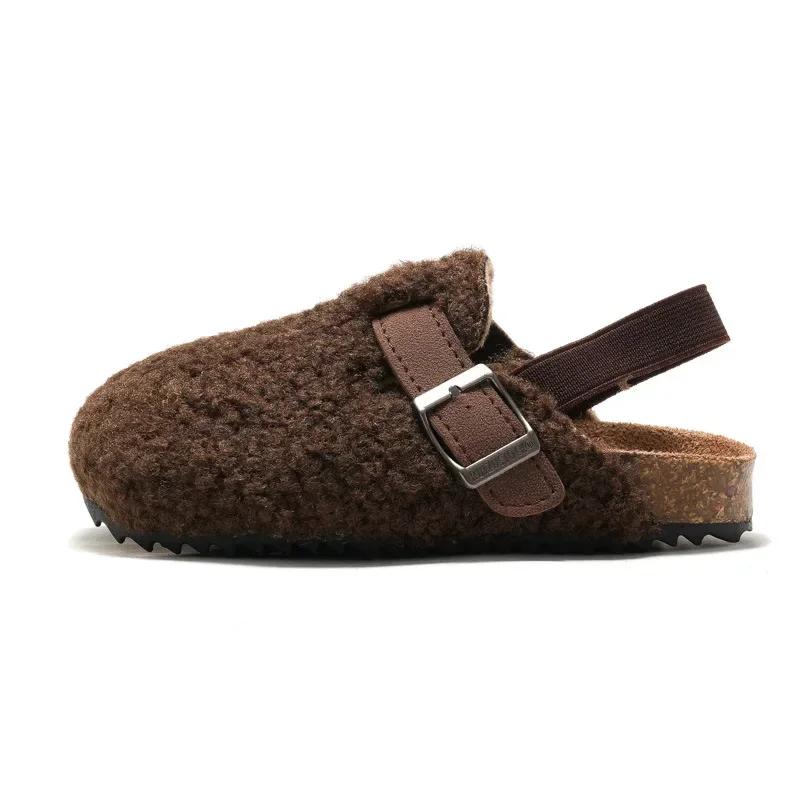

Children s Fleece Elastic Clogs Baby Boys Girls Plush Slipper Toddler Prewalker Footwear Winter Warm Soft Sole Shoes 20 кавовий