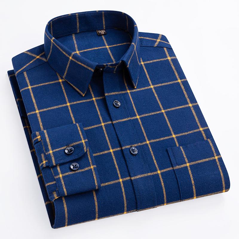 100% Cotton Plaid Shirts for Business Men Long Sleeve Quality Autumn Spring Male Casual