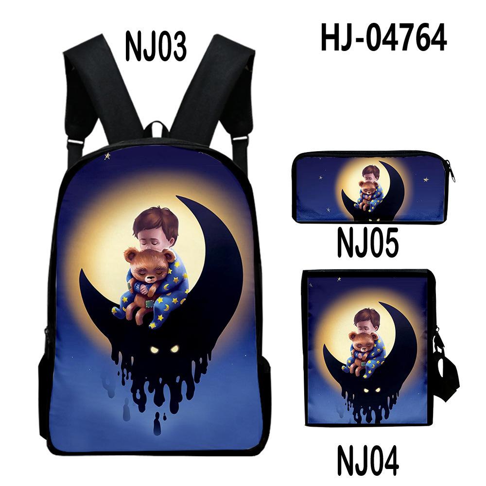 Nouveauté Classique Parmi le Sommeil Impression 3D Set de 3 pièces Sacs d'école pour élèves Sac à dos pour ordinateur portable Sac à dos Sac à bandoulière incliné Trousse à crayons