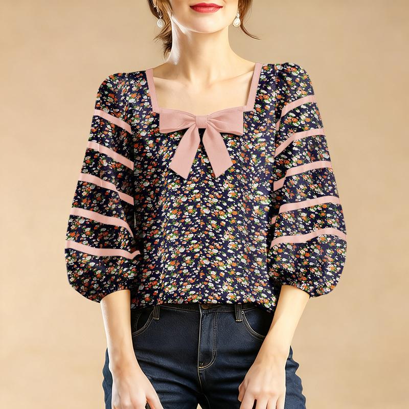 

ZANZEA Women Casual Square Collar Summer Loose 3/4 Sleeve Floral Blouse 5XL рожевий