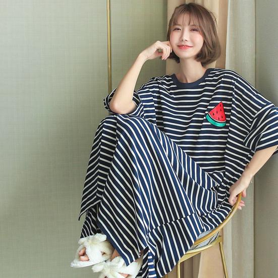 Cămașă de noapte de vară pentru femei, dormit confortabil, model dungi anti-pastă, halat de noapte pentru femei, haine pentru femei