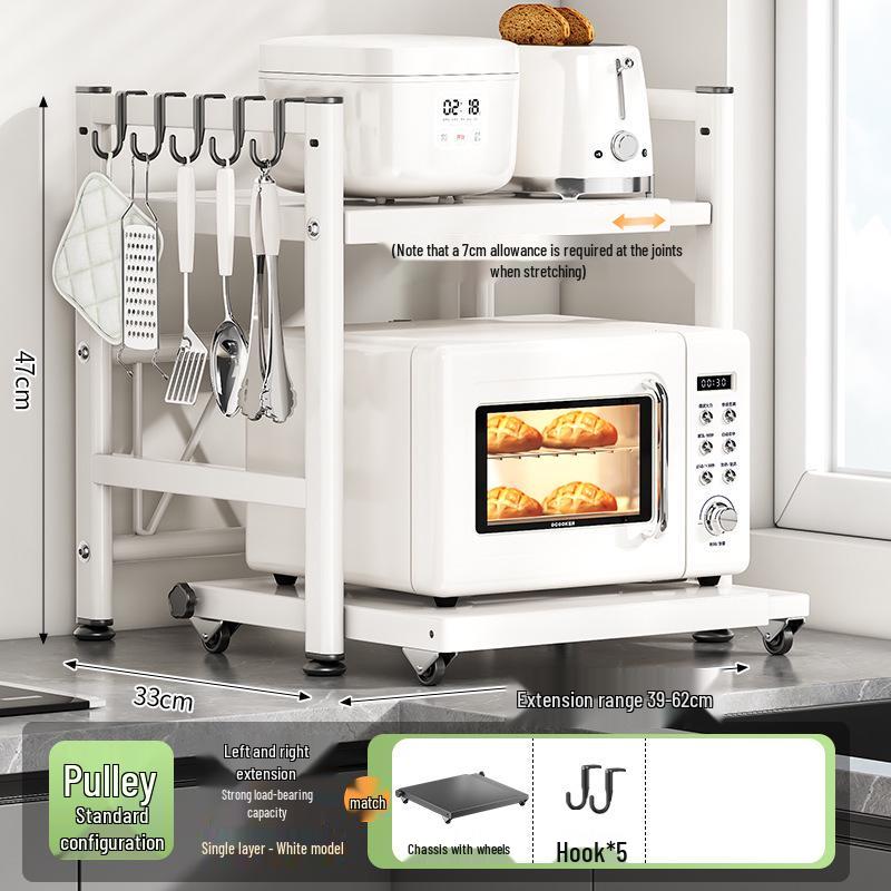 Adjustable Pull-out Microwave Oven Rack – Multi-functional Stainless Steel Shelf for Kitchen Countertop Cookware Storage