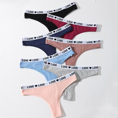 7 Uds. Tangas de algodón para mujer, bragas sexis de cintura baja, ropa interior con letras para niñas, lencería femenina, Tanga, bragas transpirables para mujer