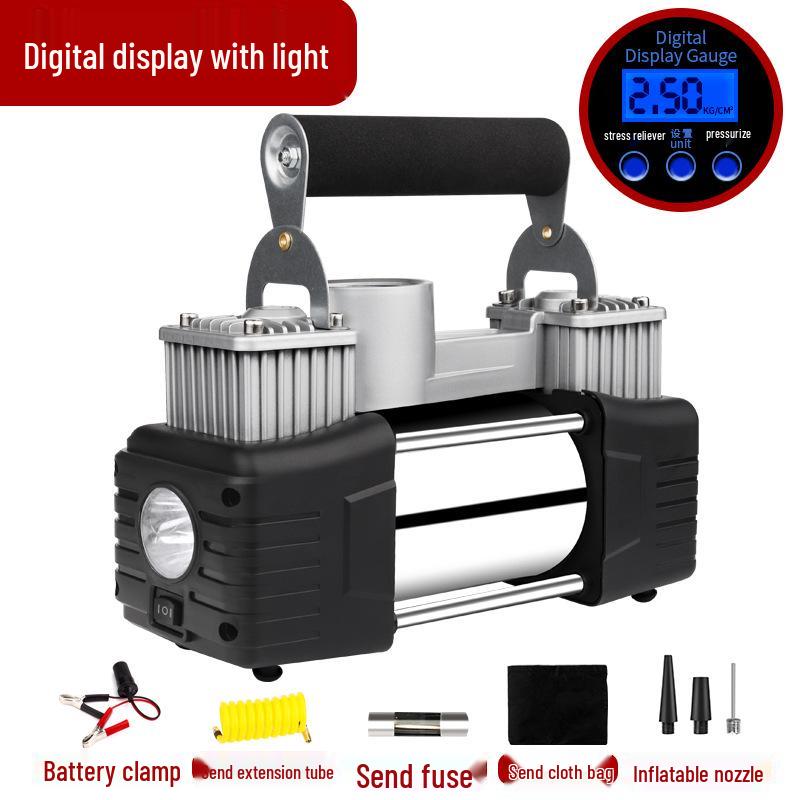 

Портативний 12V Потужний Двоциліндровий Автомобільний Насос для Накачування Шин