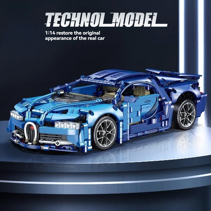 Non-Toxic City Technical 1:14 Blue Super Racing Car Building Blocks Moc Assemble Sports Vehicle Model Birthday Christmas Halloween Gifts